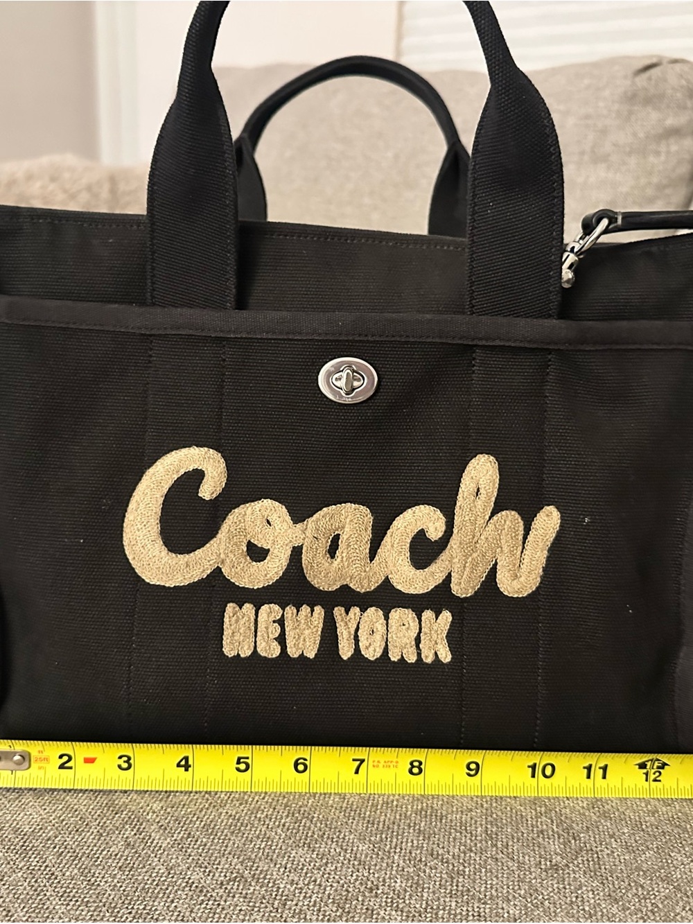 Coach New York Black Canvas Tote with Gold Logo - Picture 4 of 6
